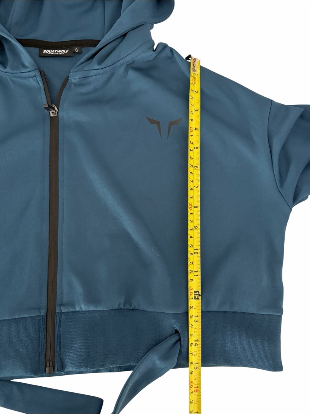 SQUATWOLF Teal Do-Knot Zip Crop Hoodie Athleisure Gym Jacket s - Picture 9 of 11
